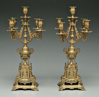 Appraisal: Pair brass candelabra each with five cups scrolled arms old