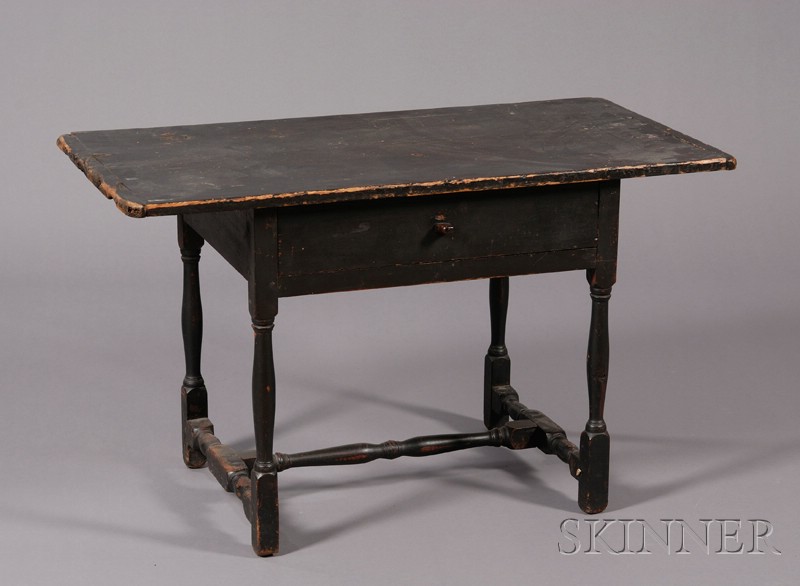 Appraisal: Black-painted Pine and Maple Tavern Table New England th century