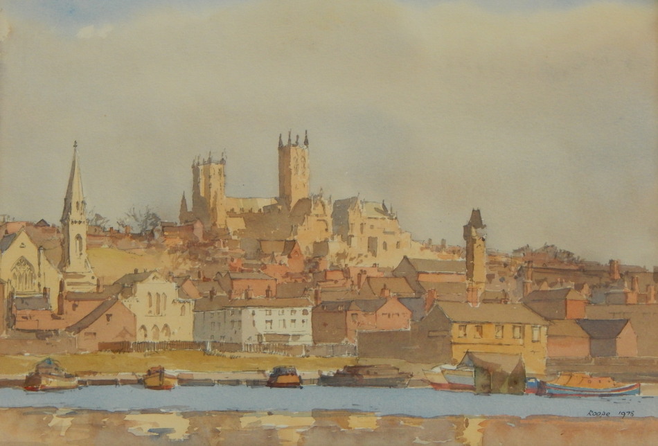 Appraisal: Len Roope - Lincoln Cathedral from the Brayford watercolour signed