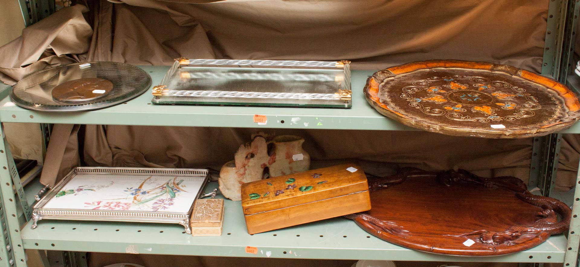 Appraisal: Assorted decorative items including three dresser trays two wood trays