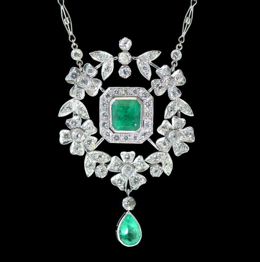 Appraisal: CUSTOM PLATINUM EMERALD DIAMOND NECKLACE Take note of the details