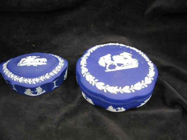 Appraisal: Wedgwood Dark Blue Jasperware Boxes chariot scenes '' x ''