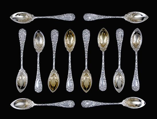 Appraisal: Durgin silver grapefruit spoons circa Chrysanthemum pattern each engraved with