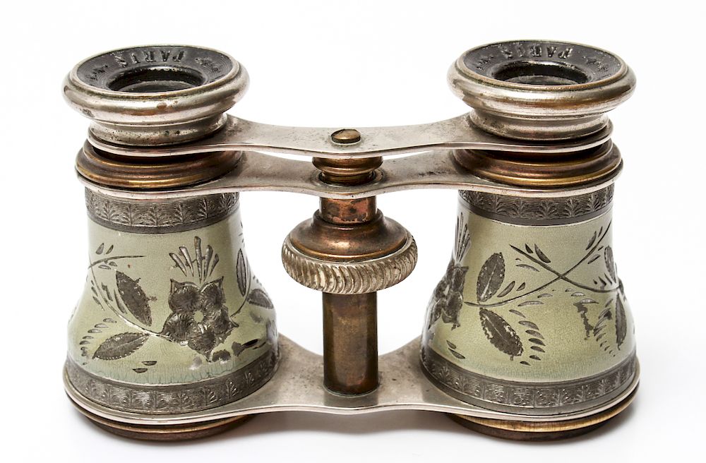 Appraisal: French Lamier Opera Binoculars w Floral Motif French Lamier opera