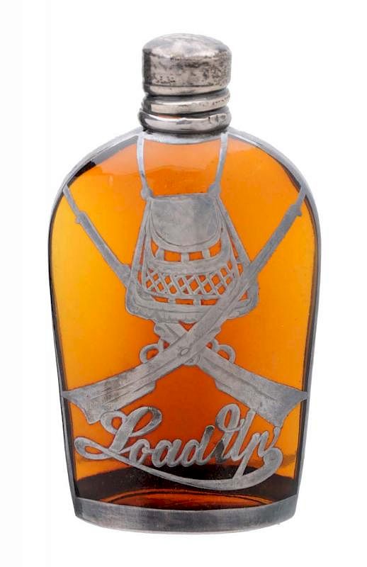 Appraisal: Load Up Silver-Overlaid Amber Whiskey Bottle Circa early 's Nice