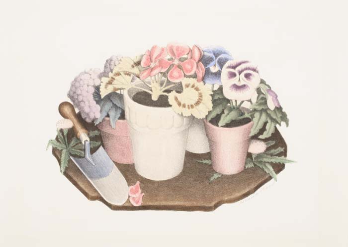 Appraisal: GRANT WOOD Tame Flowers Lithograph with hand coloring in watercolor