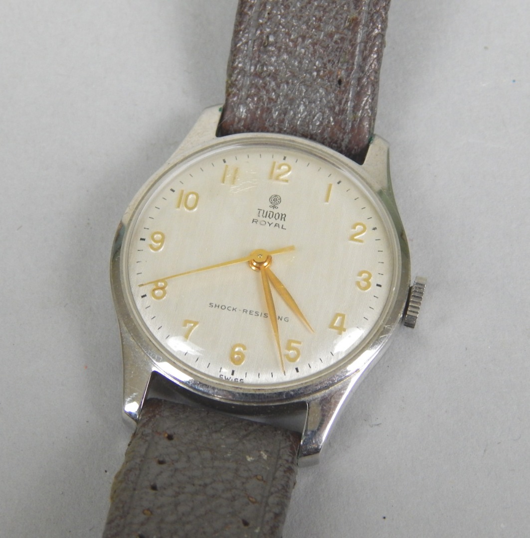 Appraisal: A Tudor Royale gent's wristwatch with brown leather strap in