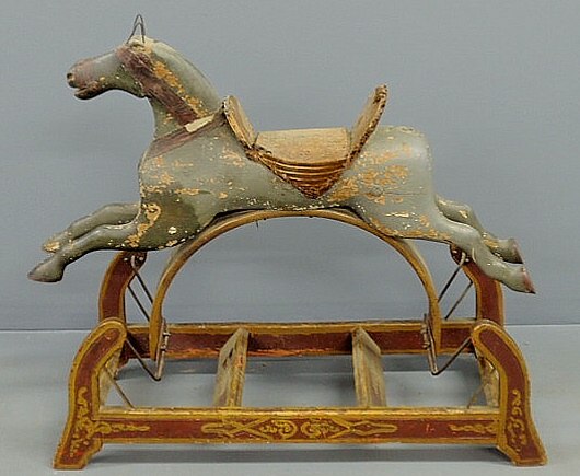 Appraisal: Child s carved rocking horse glider with paint decoration h