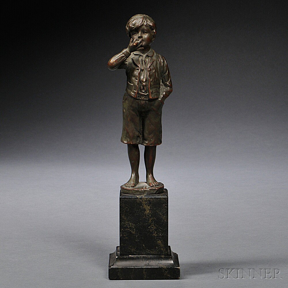 Appraisal: Bronze Figure of a Boy Smoking a Cigarette early th