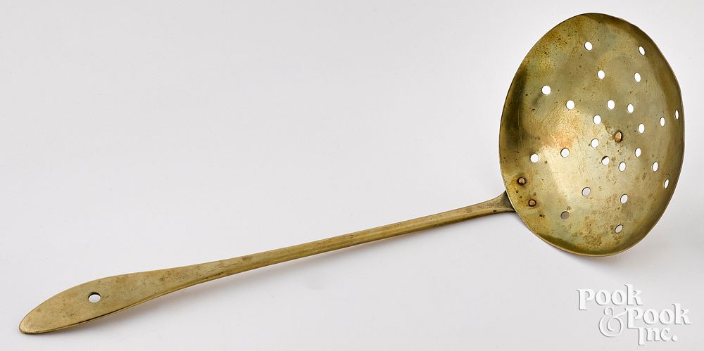 Appraisal: Rare Springfield Vermont brass straining ladle Rare Springfield Vermont brass