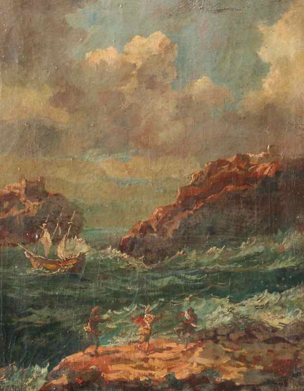 Appraisal: ZAVAGA Otto Italian - Maritime Scene with Three Figures on