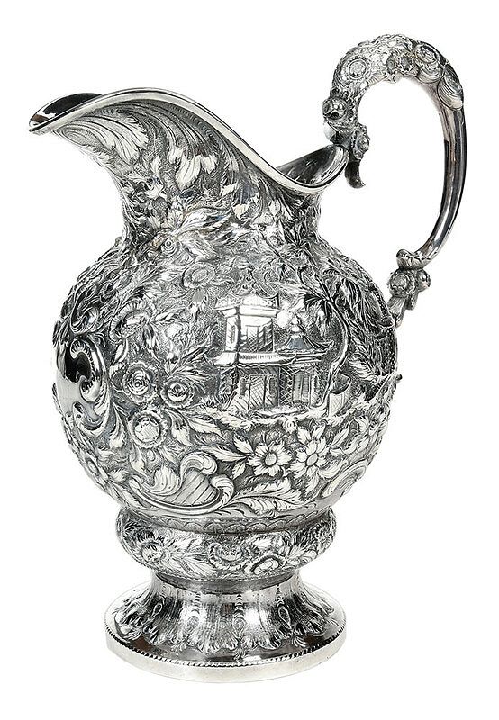 Appraisal: Samuel Kirk Repousse Coin Silver Water Pitcher Baltimore Maryland -