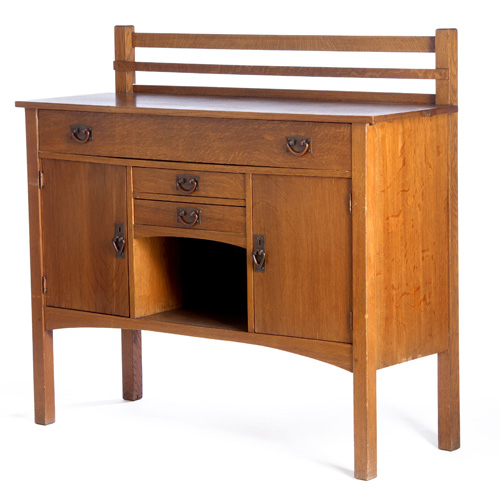 Appraisal: GUSTAV STICKLEY Sideboard with plate rack a linen drawer over