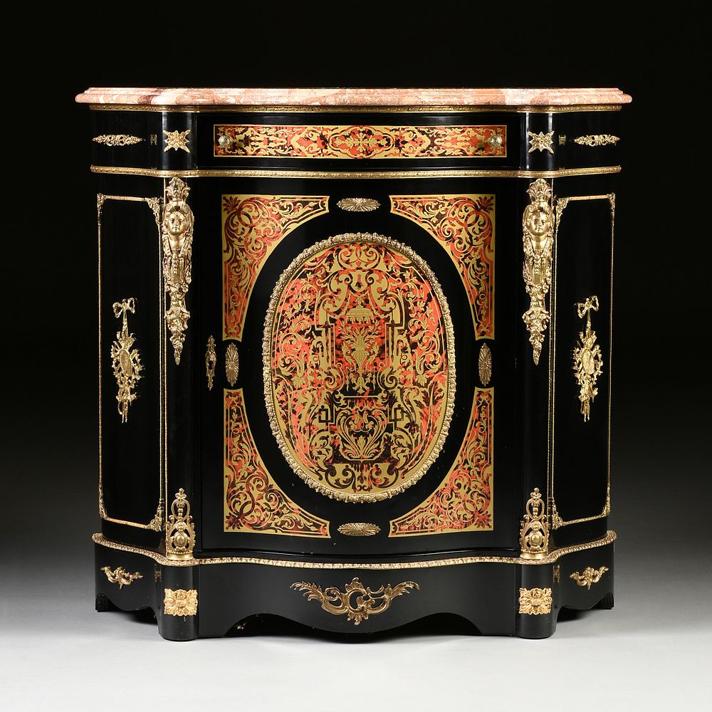 Appraisal: A NAPOLEON III STYLE MARBLE TOPPED AND STENCILED BOULLE MARQUETRY