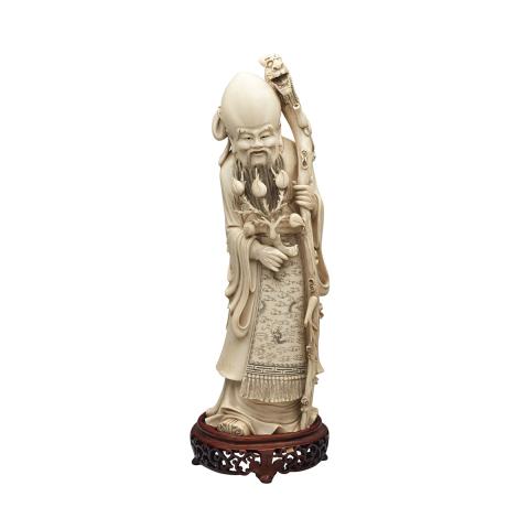 Appraisal: Large Ivory Carved Figure of Shoulao Circa s The bald-headed