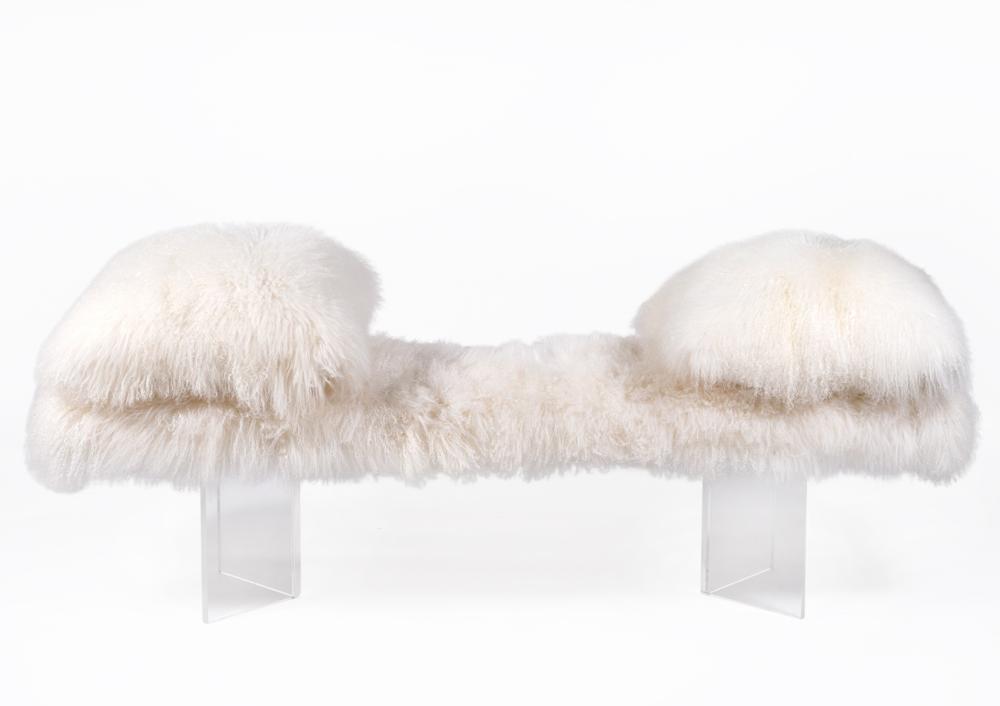 Appraisal: LUCITE AND WHITE FAUX FUR BENCH PILLOWSWhite faux fur bench