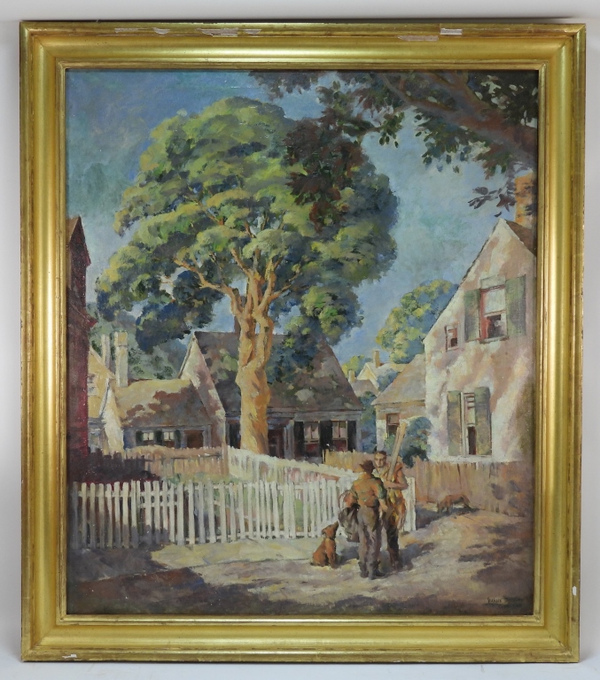 Appraisal: WALLACE BASSFORD NEIGHBORHOOD LANDSCAPE PAINTING Florida Missouri - Impressionist depiction