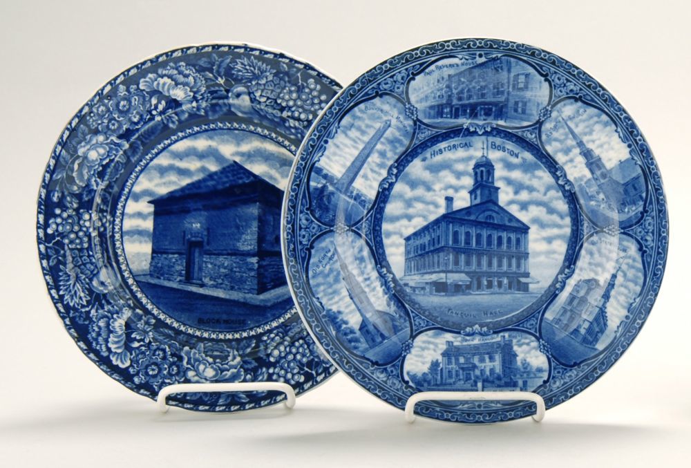 Appraisal: TWO DARK BLUE STAFFORDSHIRE COLLECTOR'S PLATES Block House and Historic