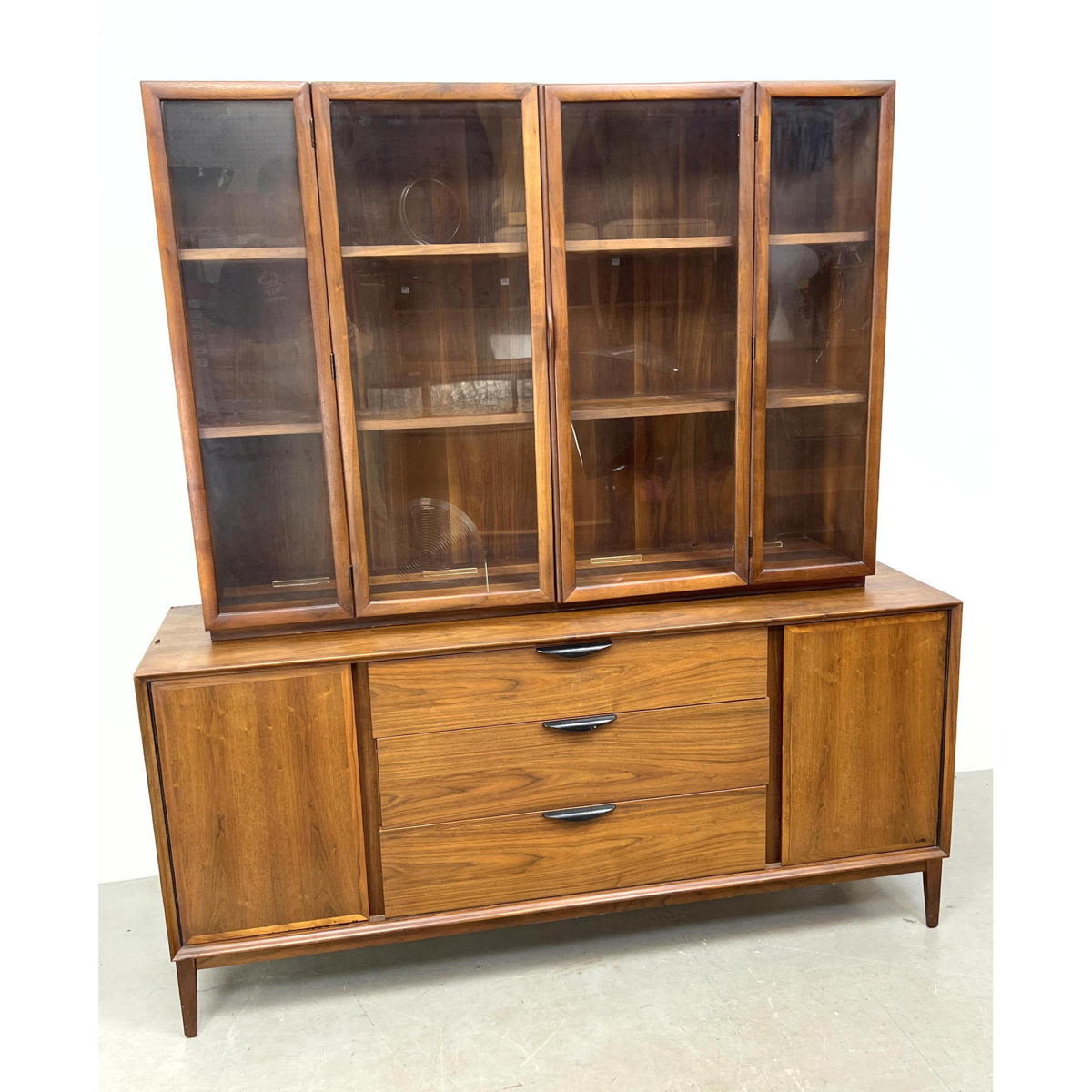 Appraisal: Part DILLINGHAM Credenza Sideboard China Cabinet American Modern Walnut Cabinet