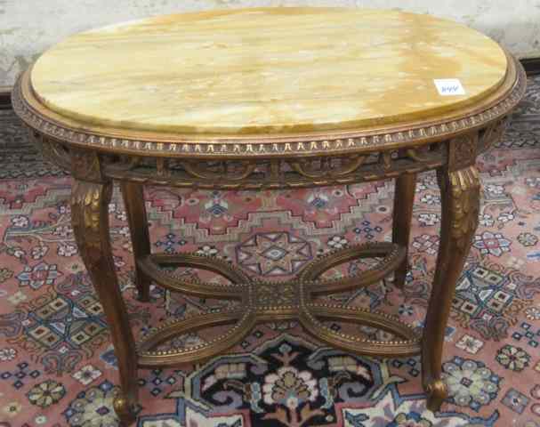 Appraisal: LOUIS XV STYLE GILTWOOD COFFEE TABLE with inset oval marble