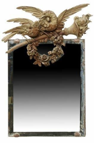 Appraisal: Petite French Louis XVI style wall mirror carved crest with