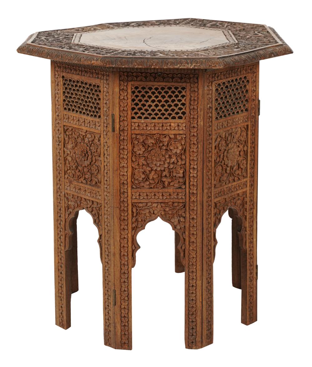 Appraisal: SYRIAN CARVED WOOD TABOREToctagonal inches diameter inches high Condition