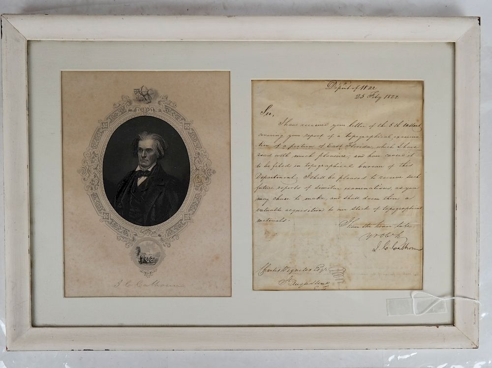 Appraisal: John C Calhoun Letter Department of War While Secretary of