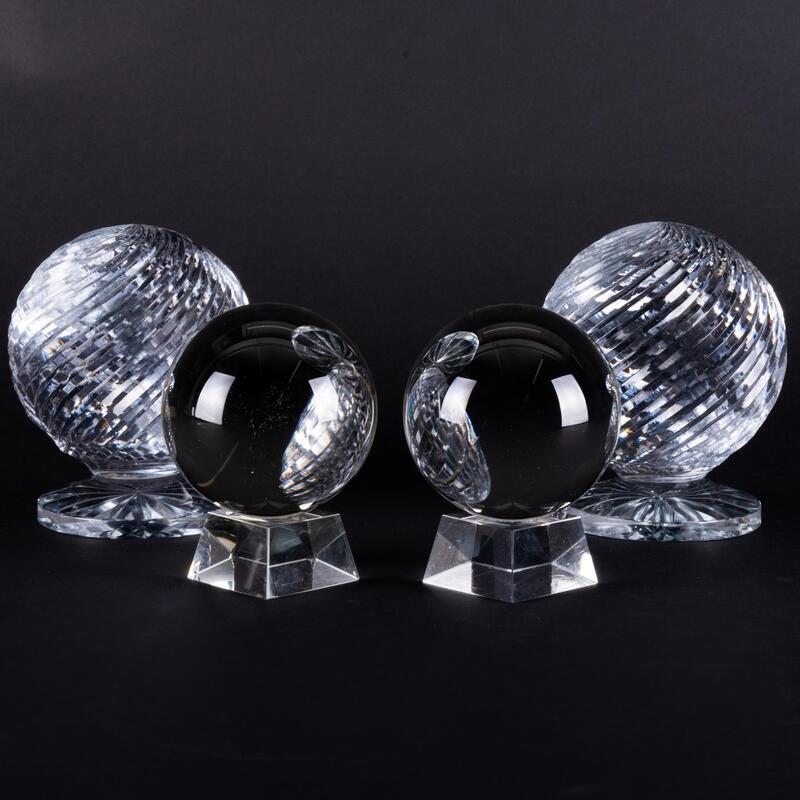 Appraisal: Two Pairs of Glass Spheres on Stands The larger x