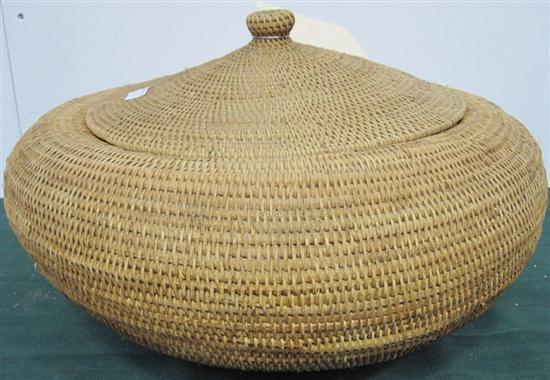 Appraisal: NATIVE AMERICAN COILED FIBER BASKET AND COVER th C Possibly