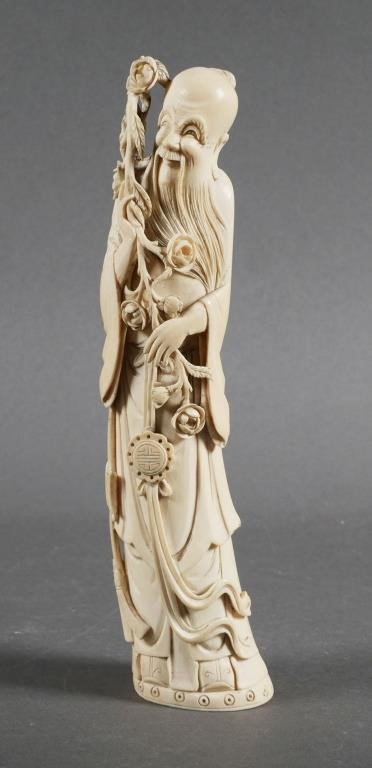 Appraisal: ANTIQUE CARVED CHINESE IVORY WISE MANOld pre-ban African elephant ivory