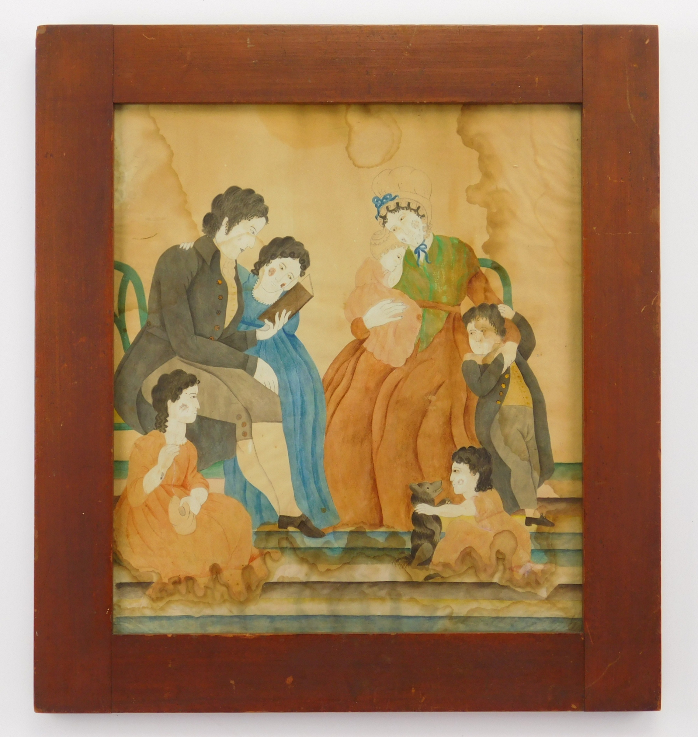 Appraisal: th c American School Family Portrait- watercolor on paper found