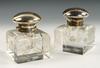 Appraisal: PAIR GLASS INKWELLS W STERLING LIDS - Floral Engraved Lead