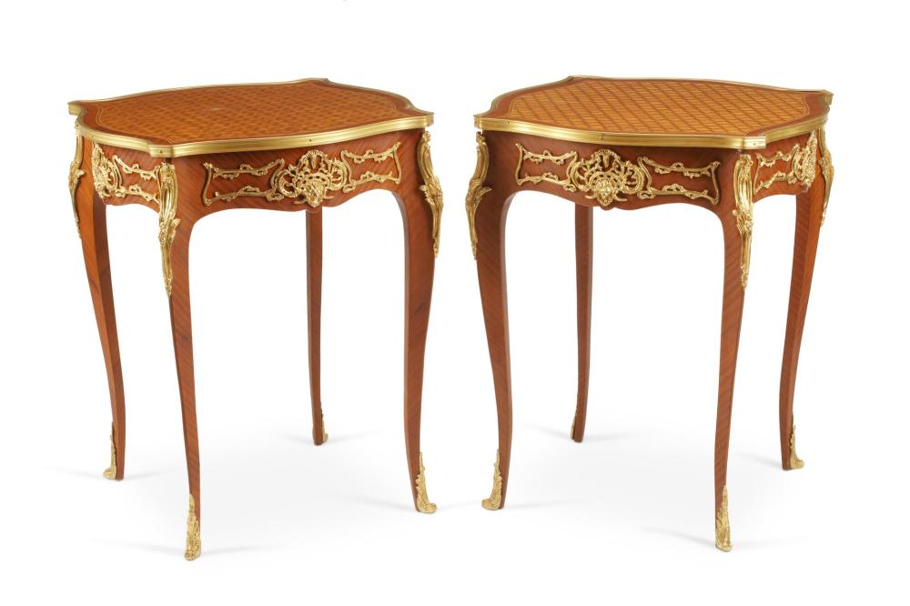 Appraisal: A PAIR OF FRENCH LOUIS XV-STYLE SIDE TABLESA pair of