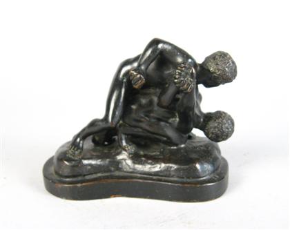 Appraisal: After the antique the wrestlers Bronze dark brown patina H