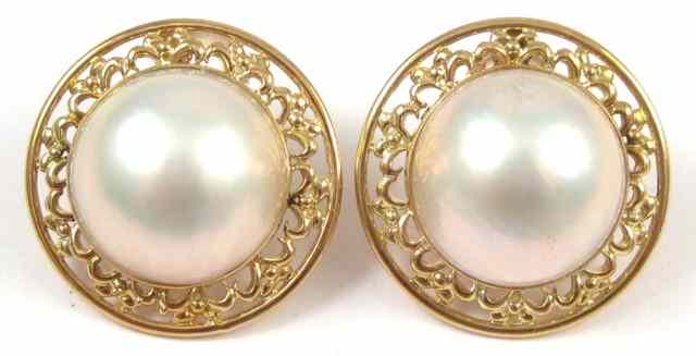 Appraisal: PAIR OF MABE PEARL EARRINGS each with a large mabe