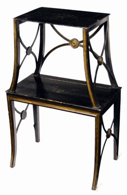 Appraisal: An early th century ebonised etagere with gilt decoration and