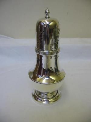 Appraisal: A LARGE EDWARDIAN SUGAR CASTER of pear form with flame