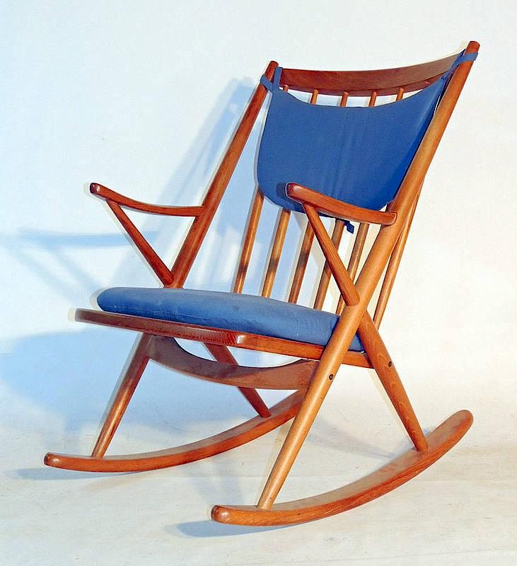 Appraisal: Danish Rocking Chair X frame with sloping arms and loose