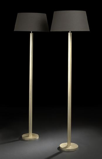 Appraisal: Tall Pair of French Matte-Silver-Finished Metal Pole-Form Floor Lamps in