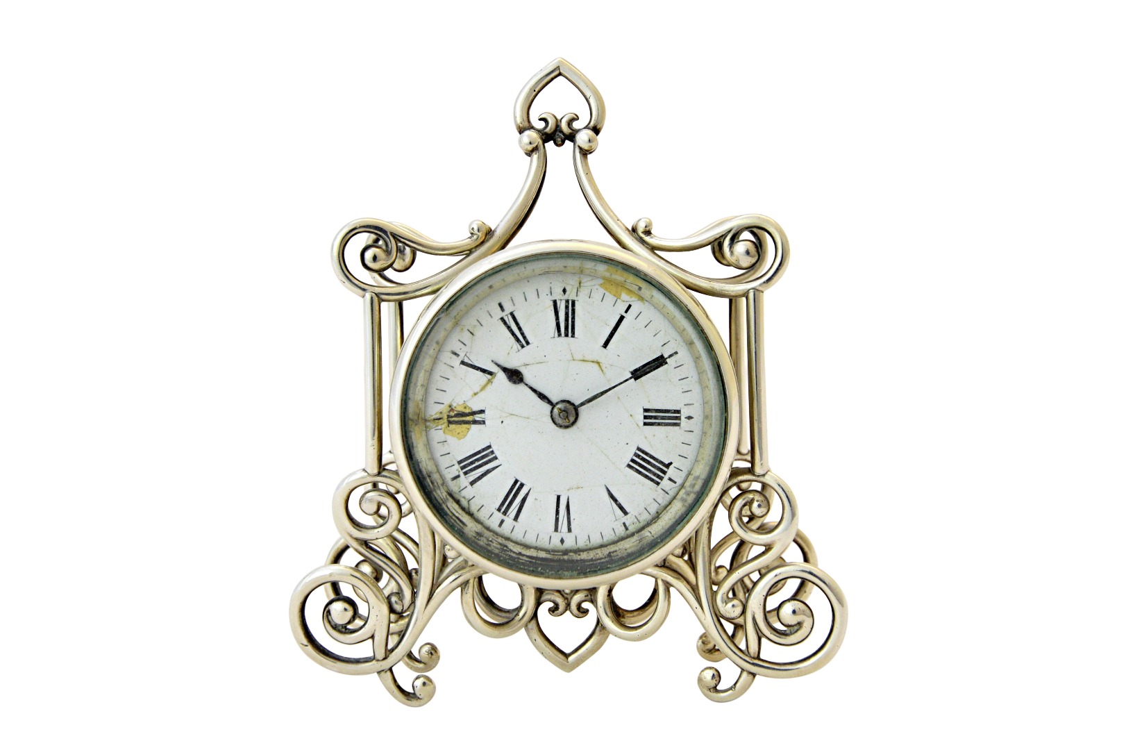 Appraisal: A Victorian silver mounted clock the case in a scrolling