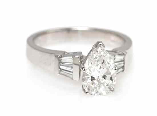 Appraisal: A Platinum and Diamond Ring containing one pear shape diamond