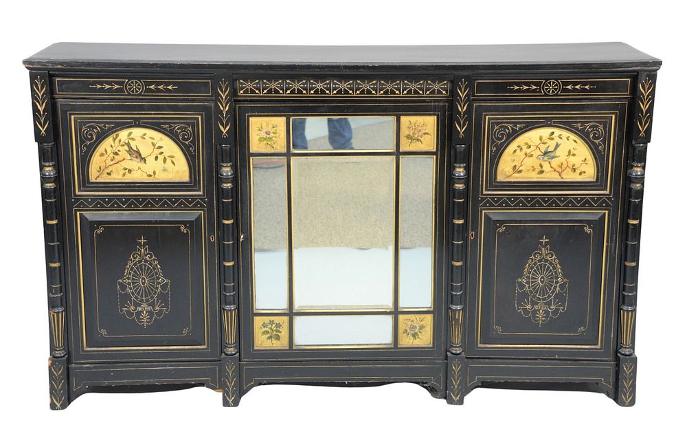 Appraisal: Aesthetic Ebonized Sideboard with mirrored center door having four painted