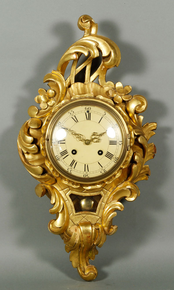 Appraisal: - Westerstrand Wall Clock Westerstrand wall clock with carved gilt