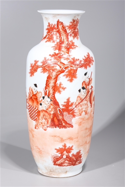 Appraisal: Tall Chinese red and white enameled porcelain vase with boys