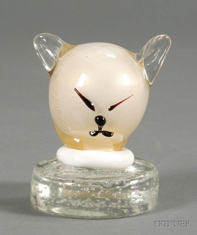 Appraisal: Cat Paperweight Glass Italy th century Cat's head in white