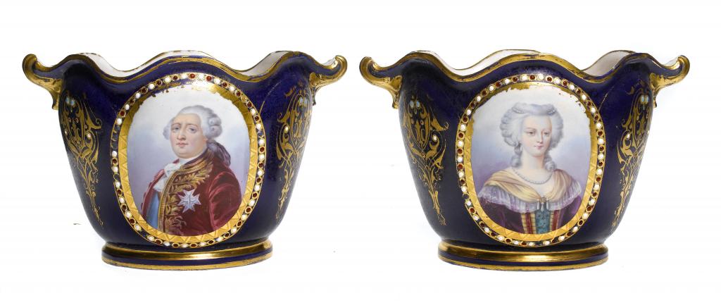 Appraisal: A PAIR OF SEVRES STYLE 'JEWELLED' SCEAUX painted with oval