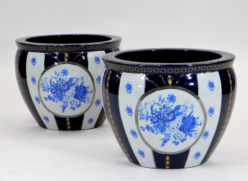 Appraisal: PR C European Blue White Porcelain Jardenieres Europe Late th