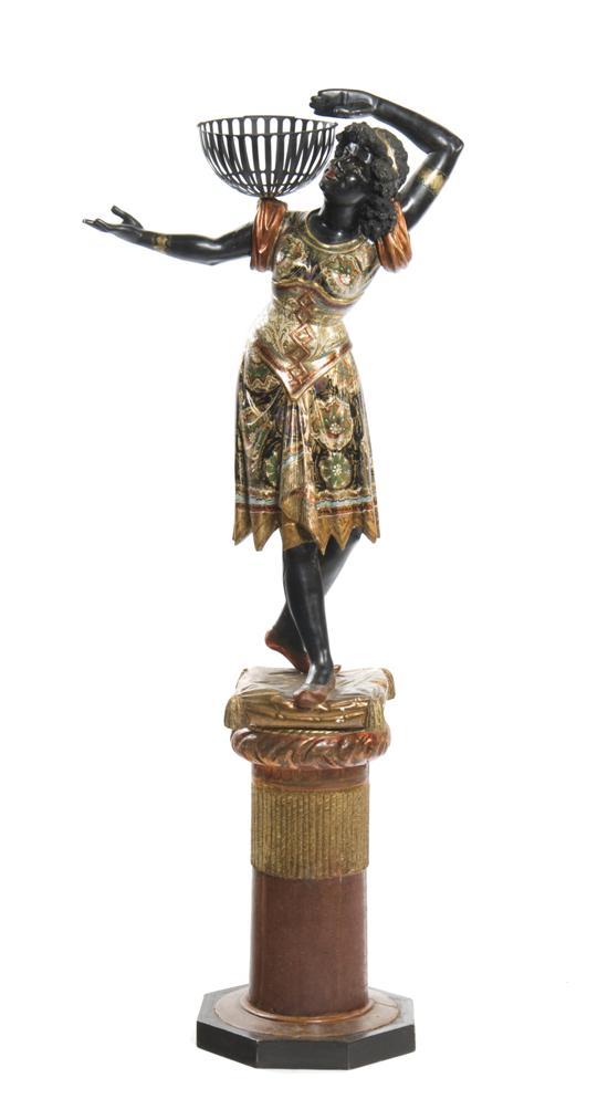 Appraisal: Venetian Blackamoor Figure depicting a standing female holding a basket