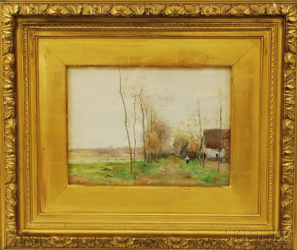 Appraisal: Henri Stacquet Belgian - Coastal Village Scene Signed l l