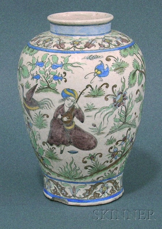 Appraisal: Persian Earthenware Baluster Vase th century printed and painted with